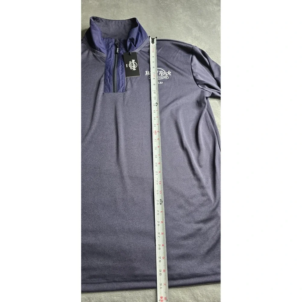 NWT Hard Rock Performance 1/4 Zip Mens 2XL Blue L/S Tulsa Oklahoma Stretch